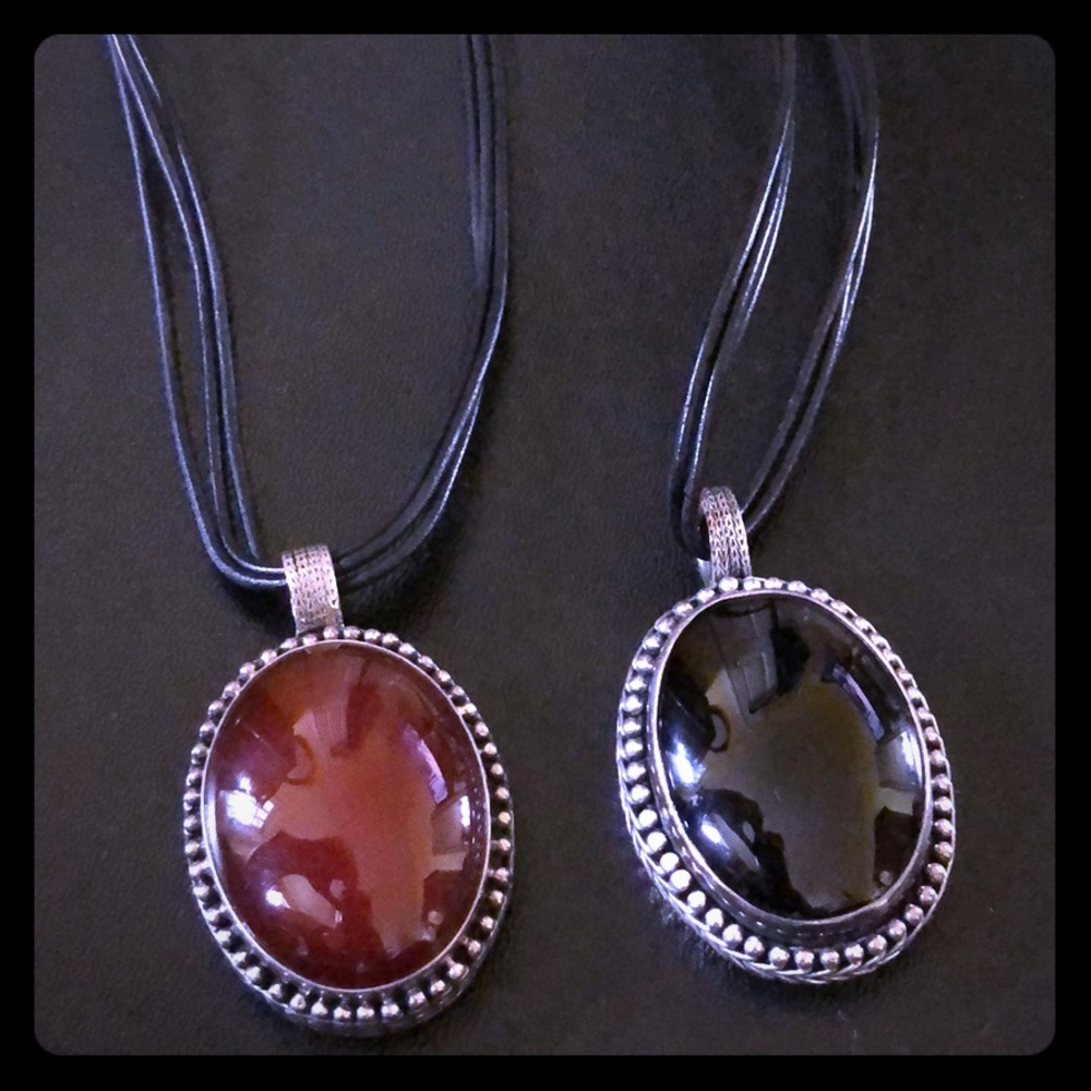 2 necklaces (maroon and black)